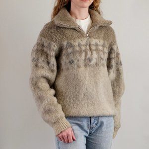 Vintage 1970s Half Zip Wool Knit Sweater